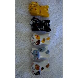 Cats Set of 5 Ceramic Figurines Chopstick Holder/Simple‎ Spoon Rests New